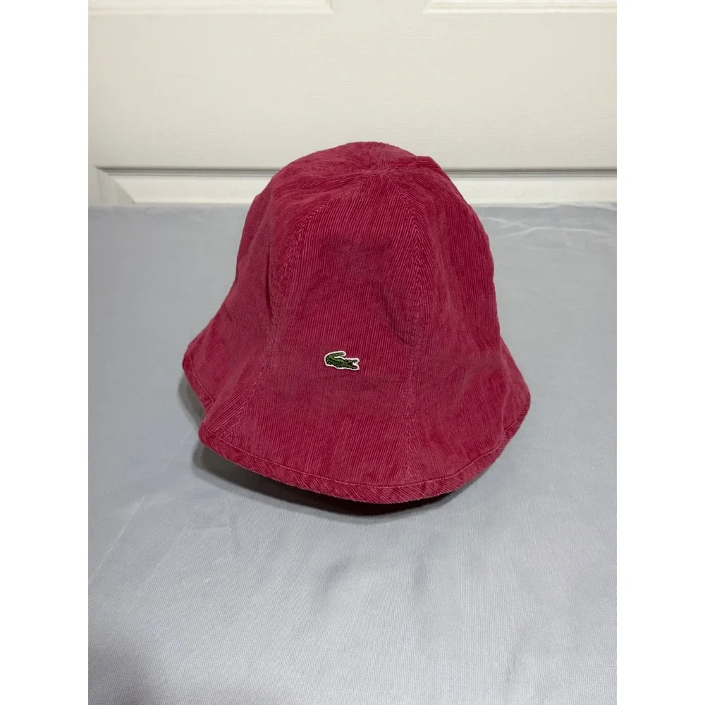 Vintage Lacoste Corduroy Bucket Hat Burgundy Pink Made in France Logo